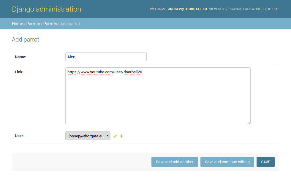 Creating a parrot in Django admin